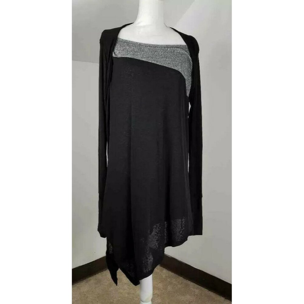Rose Gal Womens Tunic Dress Black Heathered Asymmetric Hem Boat Neck 2XL…